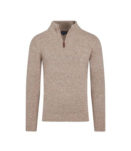 Mens flecked chunky knit quarter zip jumper toast Raging Bull