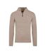 Mens flecked chunky knit quarter zip jumper toast Raging Bull