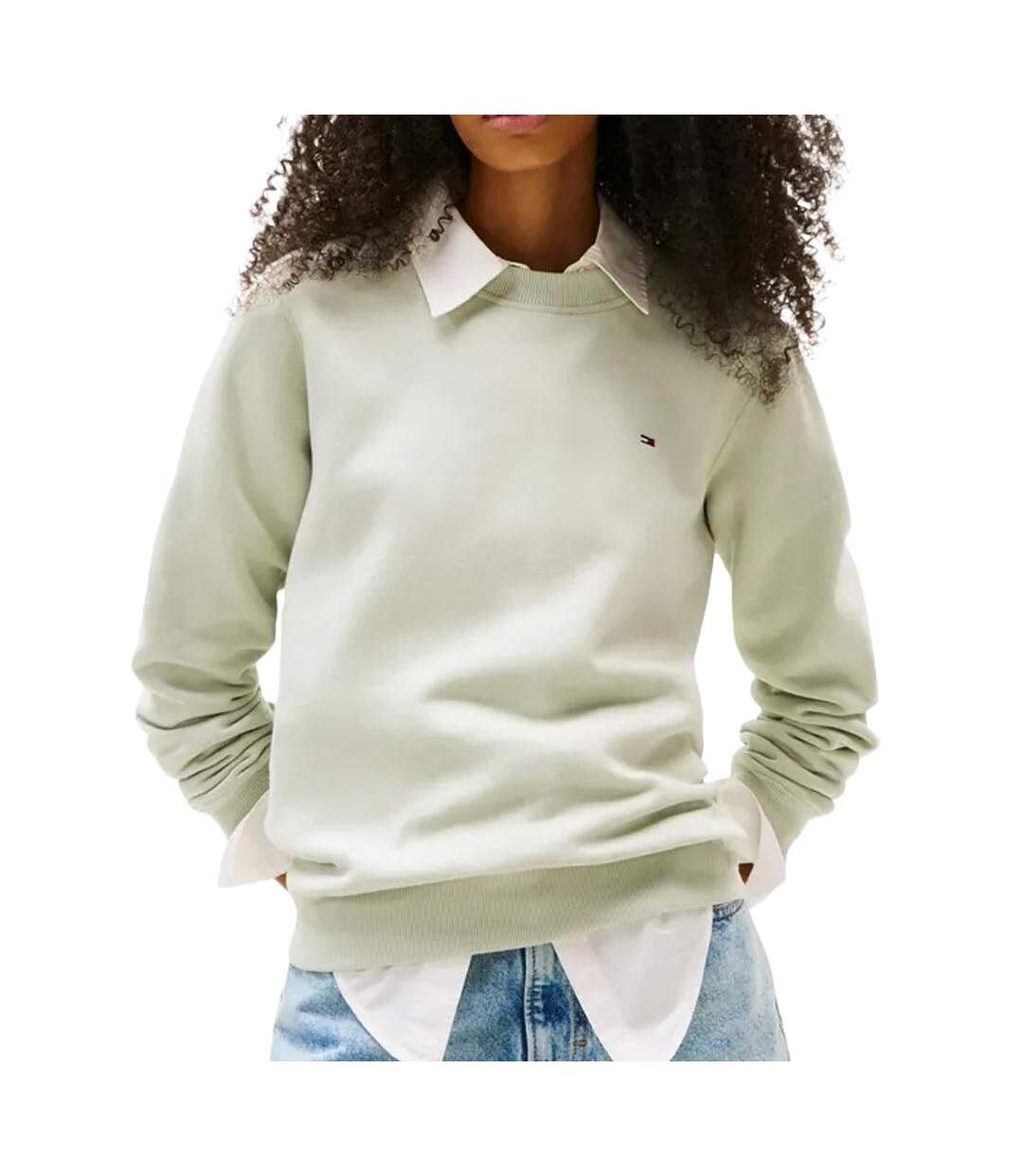 Sweat vert femme tommy hilfiger flag crew - l-1