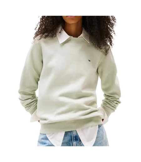 Sweat vert femme tommy hilfiger flag crew - l