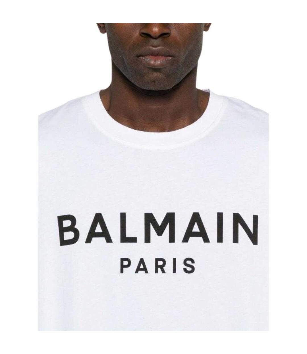 Unisex Adult Paris Logo Branded T-shirt White Balmain-4