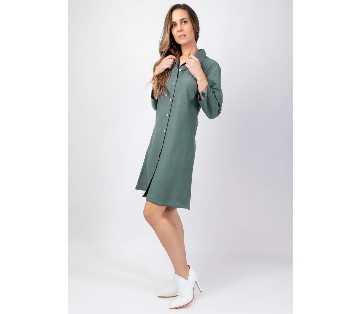 Robe chemise coupe droite unie CLAUDINE Coton Du Monde-3