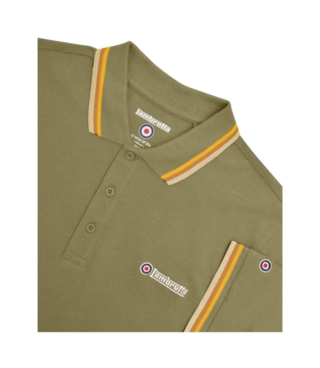Mens Triple Tipped Polo Shirt Khaki Navy Gold Lambretta-3