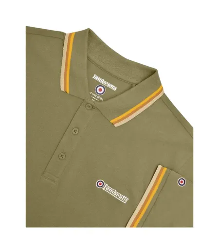 Mens Triple Tipped Polo Shirt Khaki Navy Gold Lambretta