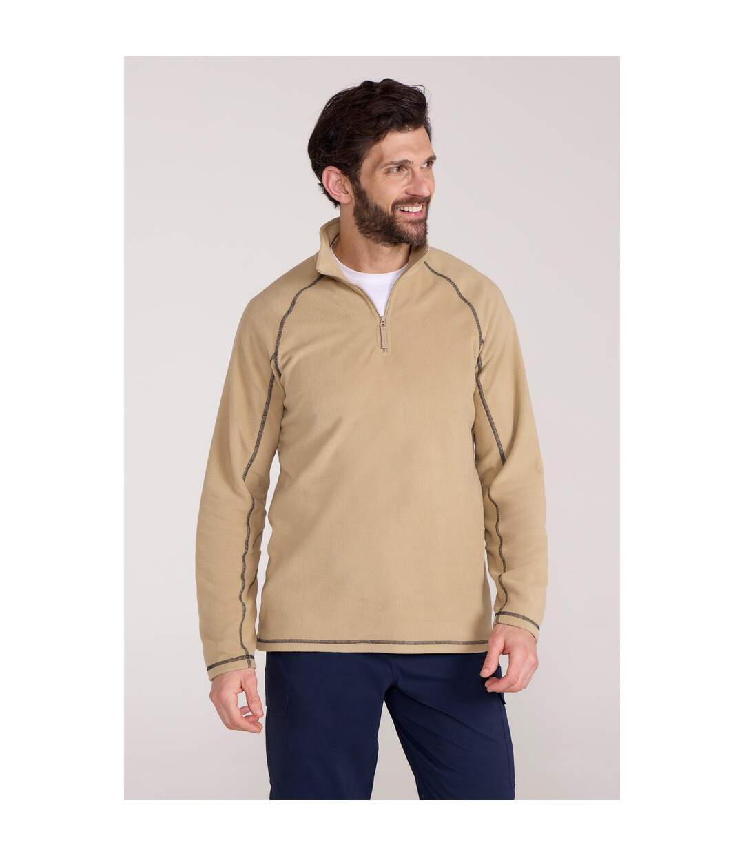 Mens ashbourne ii half zip fleece top light beige Mountain Warehouse-1
