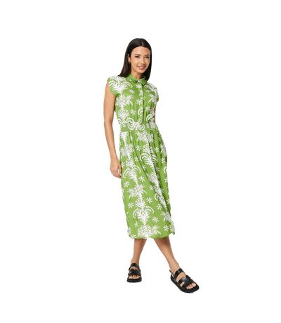 Womens/ladies abstract floral shirred waist shirt dress green Principles