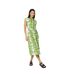 Womens/ladies abstract floral shirred waist shirt dress green Principles