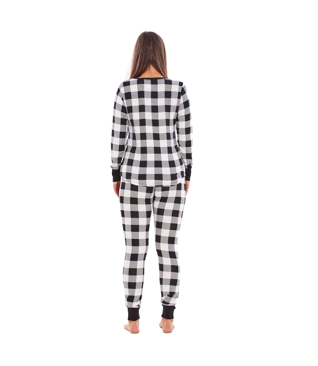Pyjama Long Thermique À Carreaux Buffalo Womens/ladies Noir Blanc Keanu-2