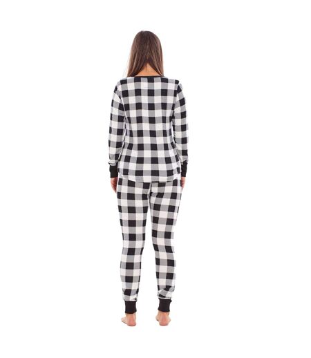Pyjama Long Thermique À Carreaux Buffalo Womens/ladies Noir Blanc Keanu
