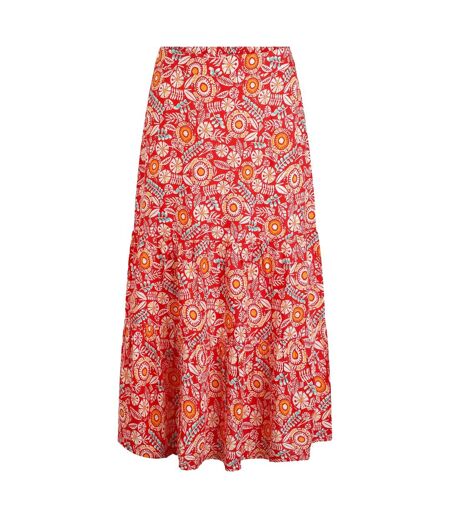 Womens/ladies cassis printed tiered midi skirt tango red Weird Fish