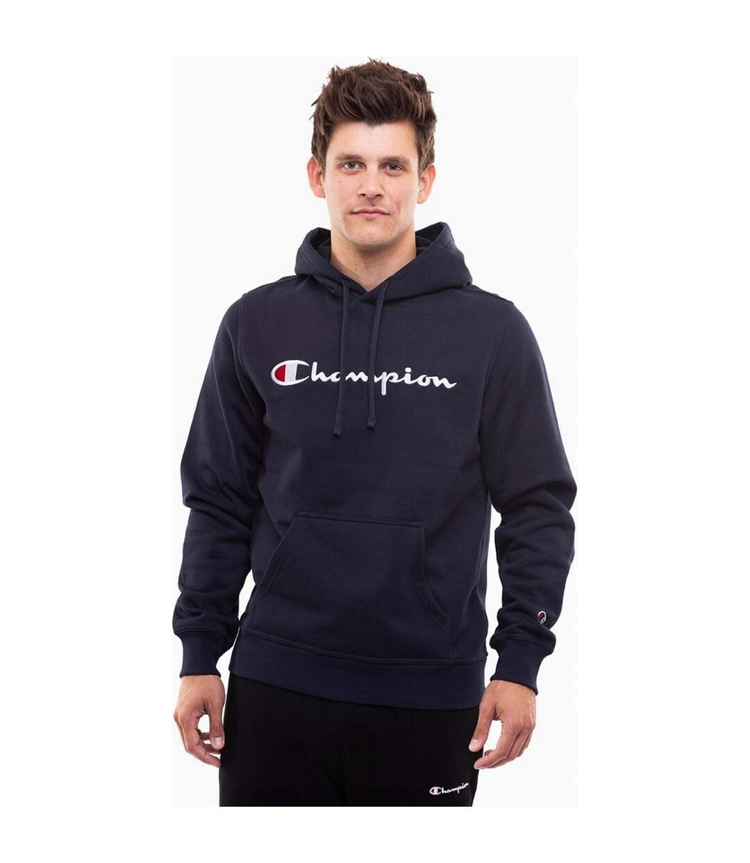 Mens Script Logo Hoodie Navy Blue Champion-1