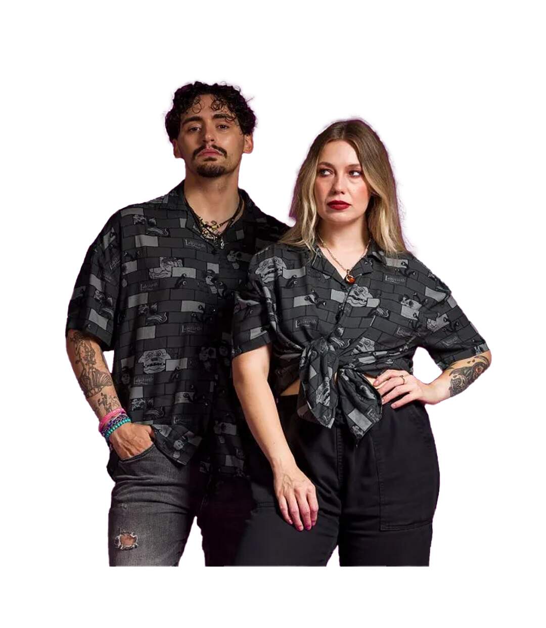 Unisex Adult Character Button-down Short-sleeved Shirt Charcoal Labyrinth-1