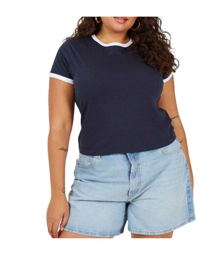T-shirt Motif/style Ringer Femme Bleu Marine Blanc Brave Soul