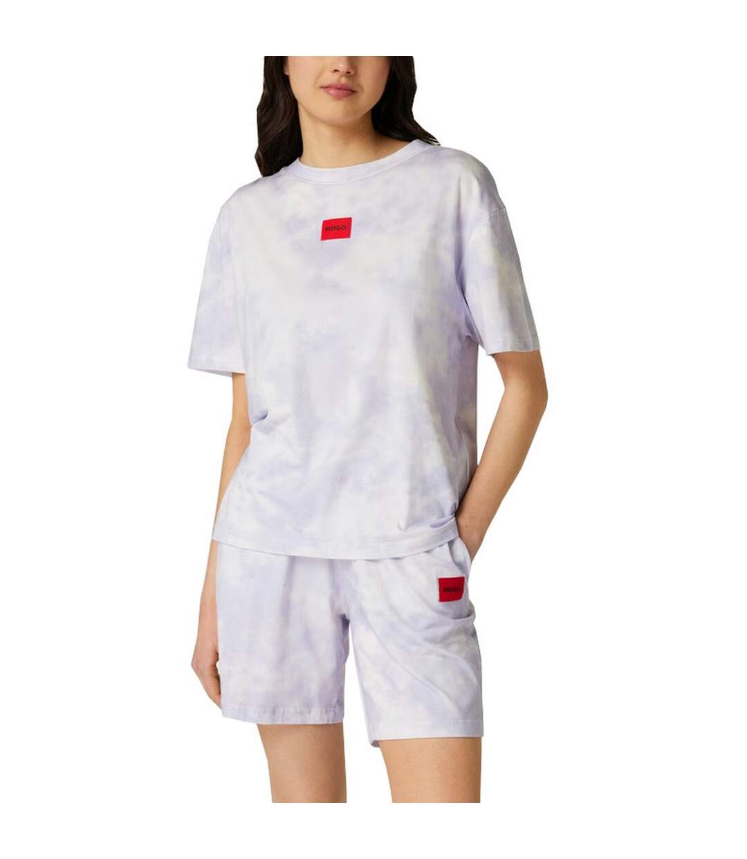 Womens/ladies Splash Short Pyjama Set Purple Hugo-3