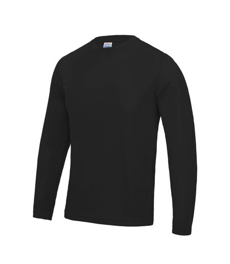 Just Cool Mens Long Sleeve Cool Sports Performance Plain T-Shirt (Jet Black)