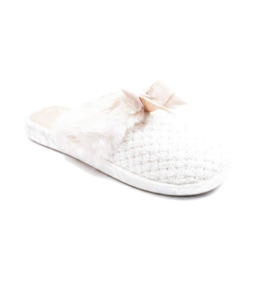 OZABI Mules Femme, Tricot Fil Lurex, Encolure Fausse Fourrure et Nœud-1