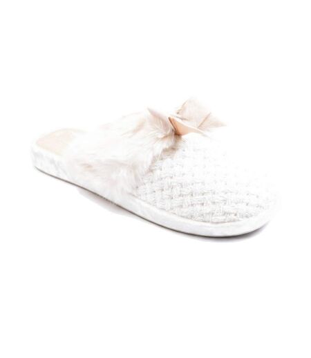 OZABI Mules Femme, Tricot Fil Lurex, Encolure Fausse Fourrure et Nœud