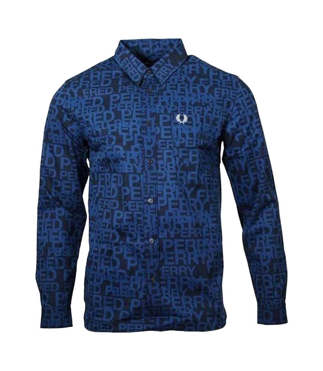 Chemise Manches Longues Motif Logo Partout Homme Cobalt Fred Perry-1