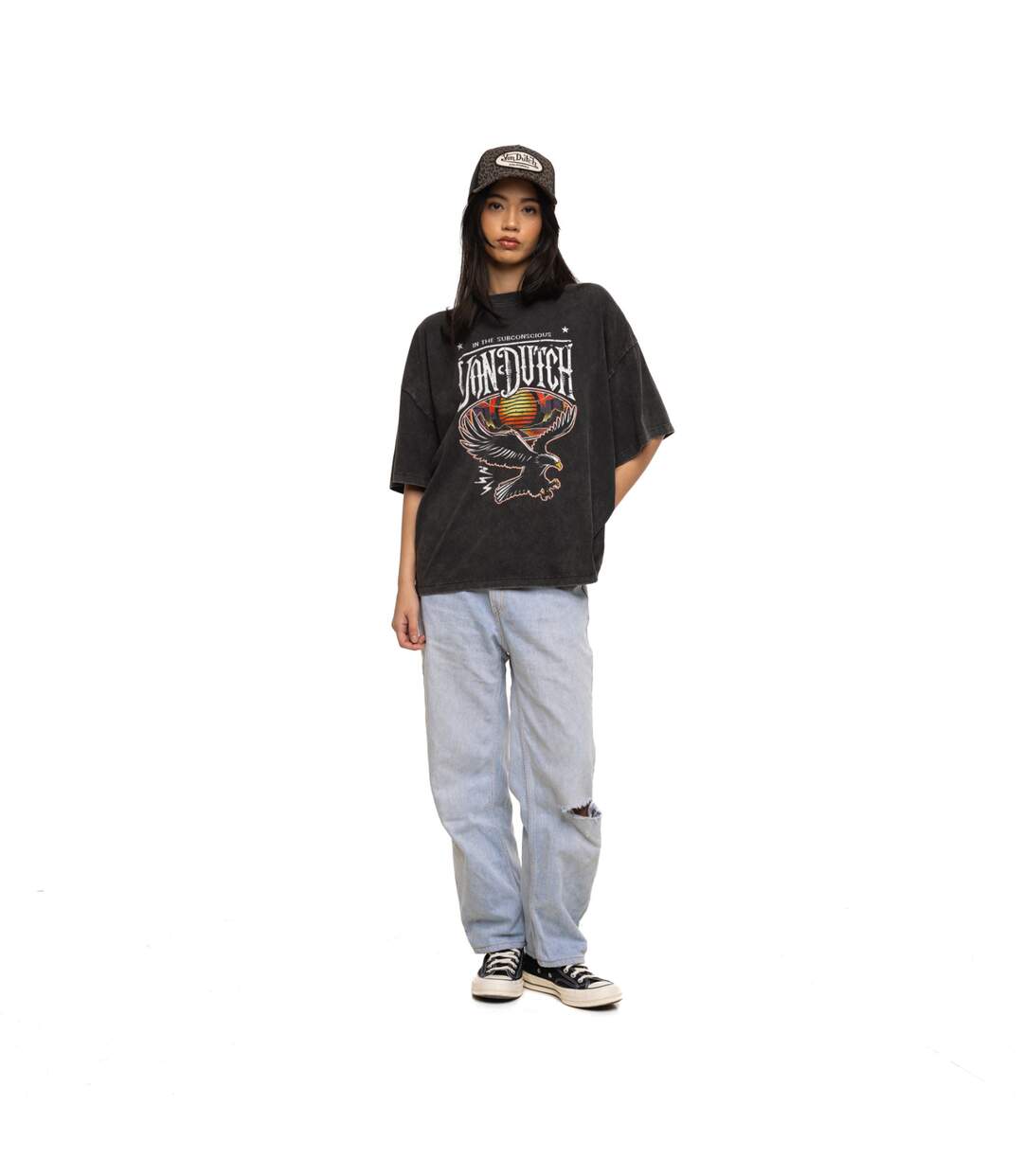 T-shirt femme oversize col rond lava dye print devant Road Vondutch-4