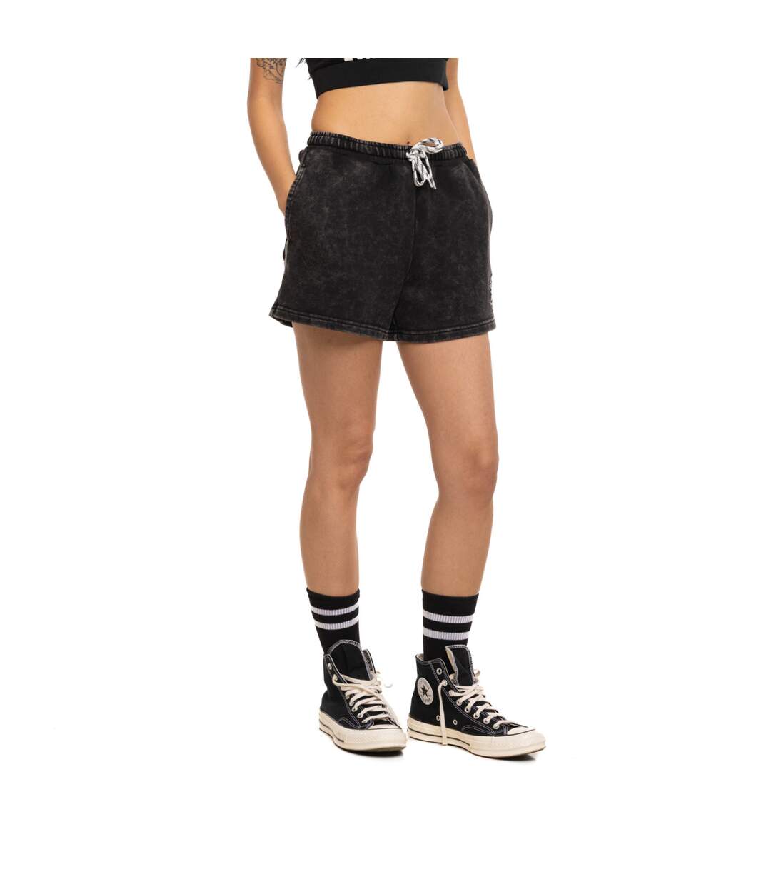 Short femme uni acid wash lien de serrage et patch côté Palm Paradise Vondutch-4