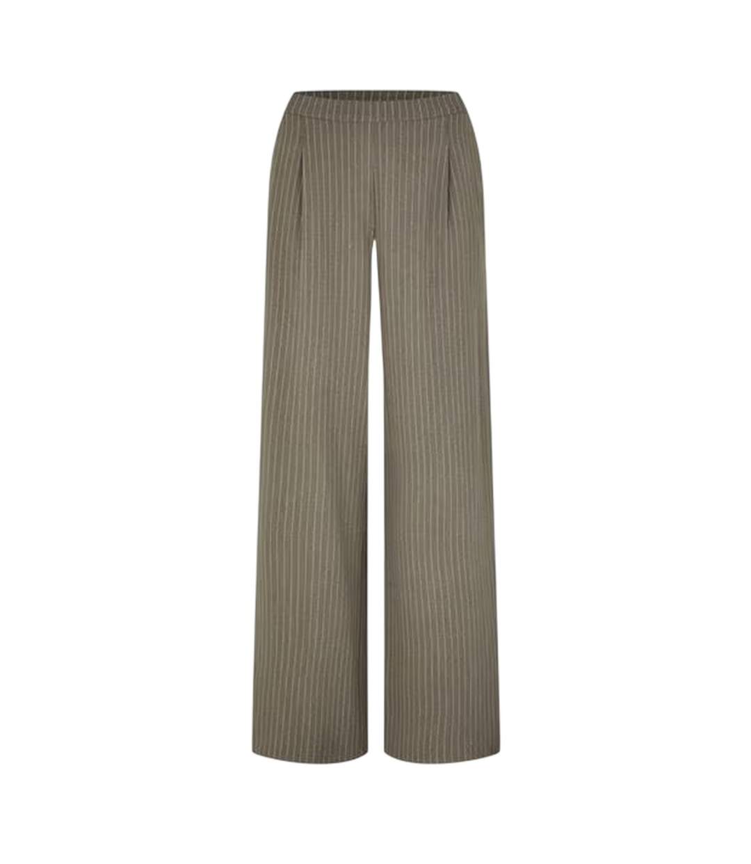 Womens/ladies Vertical Stripe Wide Leg Trousers Khaki Green Biba-1