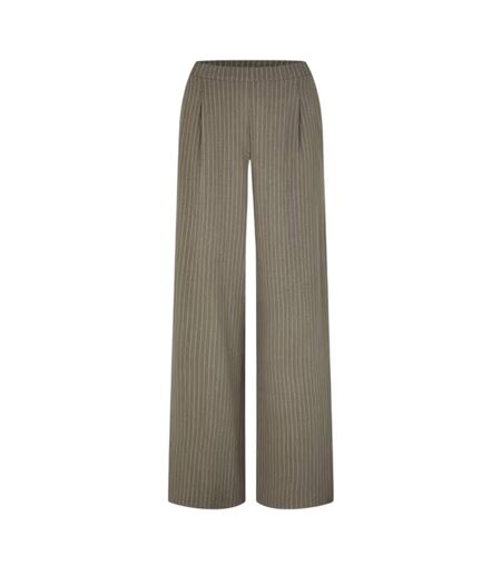 Womens/ladies Vertical Stripe Wide Leg Trousers Khaki Green Biba