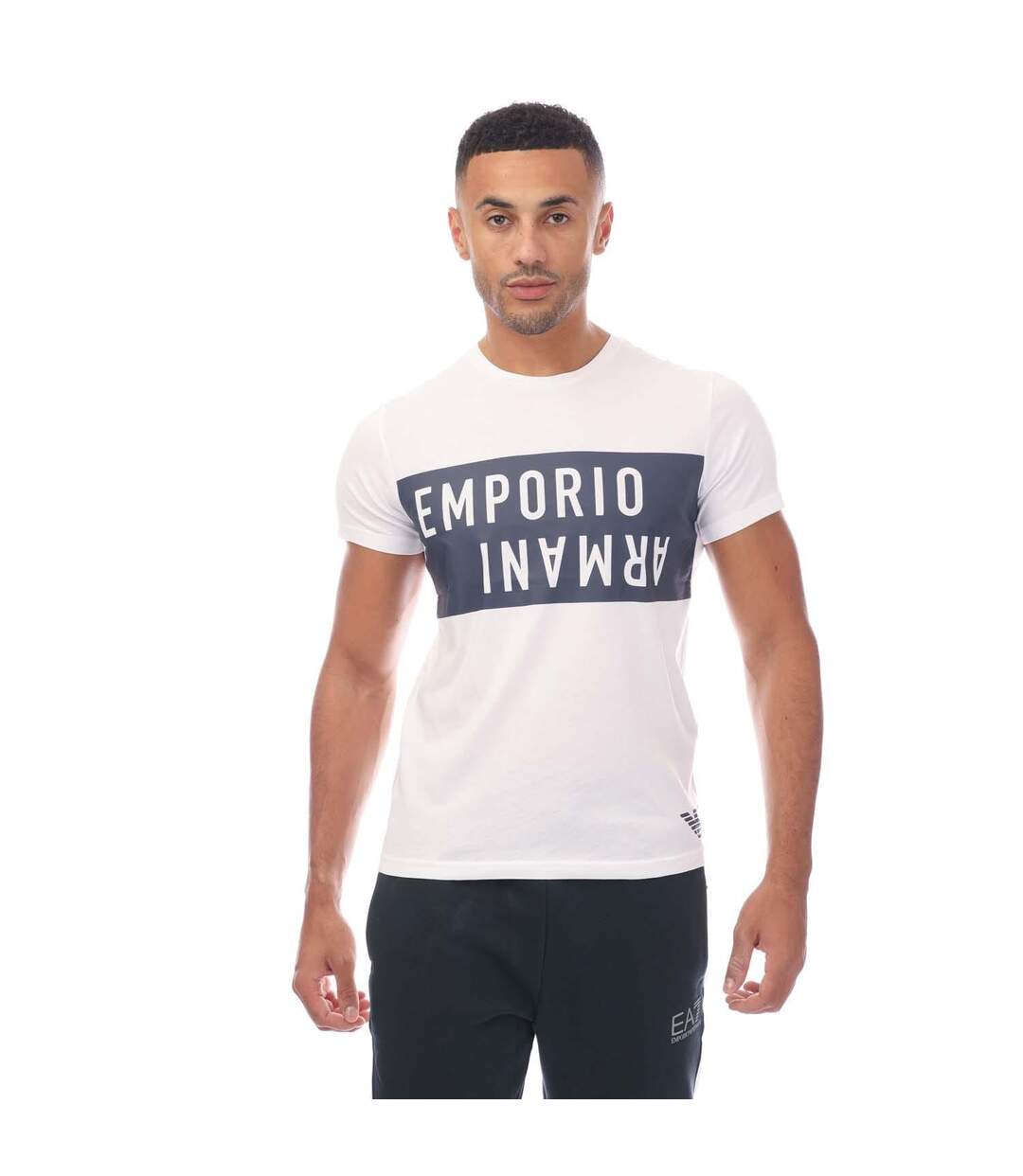 T-shirt homme blanc / bleu marine Emporio Armani-1