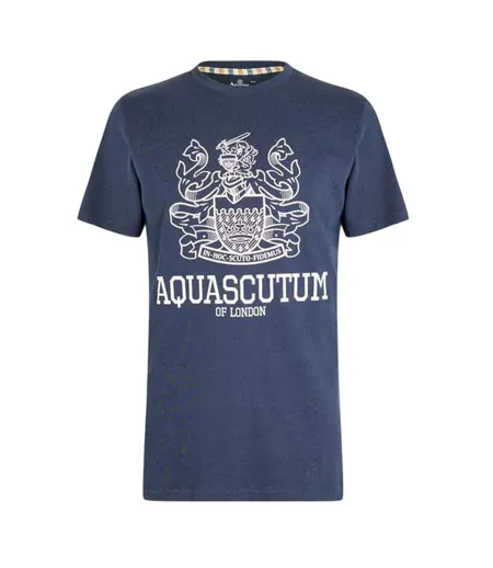 Mens Shield Logo Crew Neck T-shirt Navy White Aquascutum