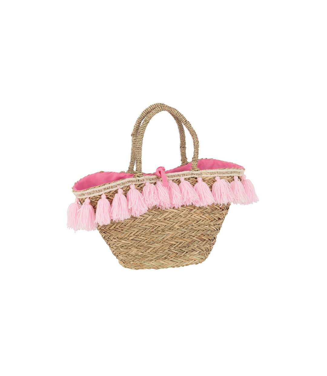 Sac de Plage Pompons 50cm Naturel & Rose-1