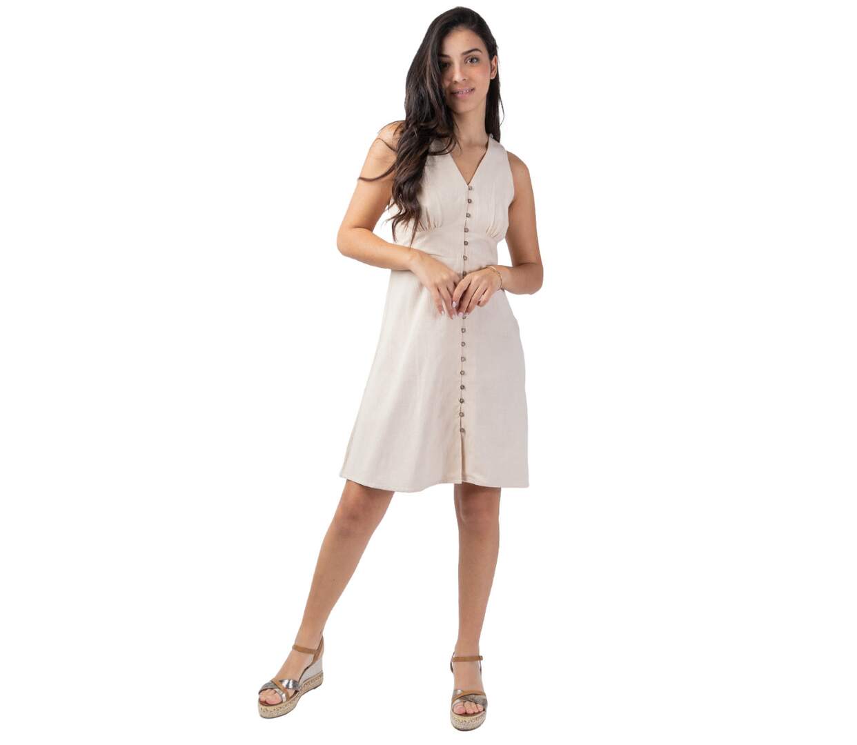 Robe courte sans manches MAURINE beige Coton Du Monde-1