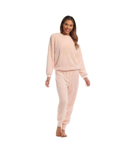 Womens/ladies Coral Fleece Pyjama Set Peach Pretty Woman