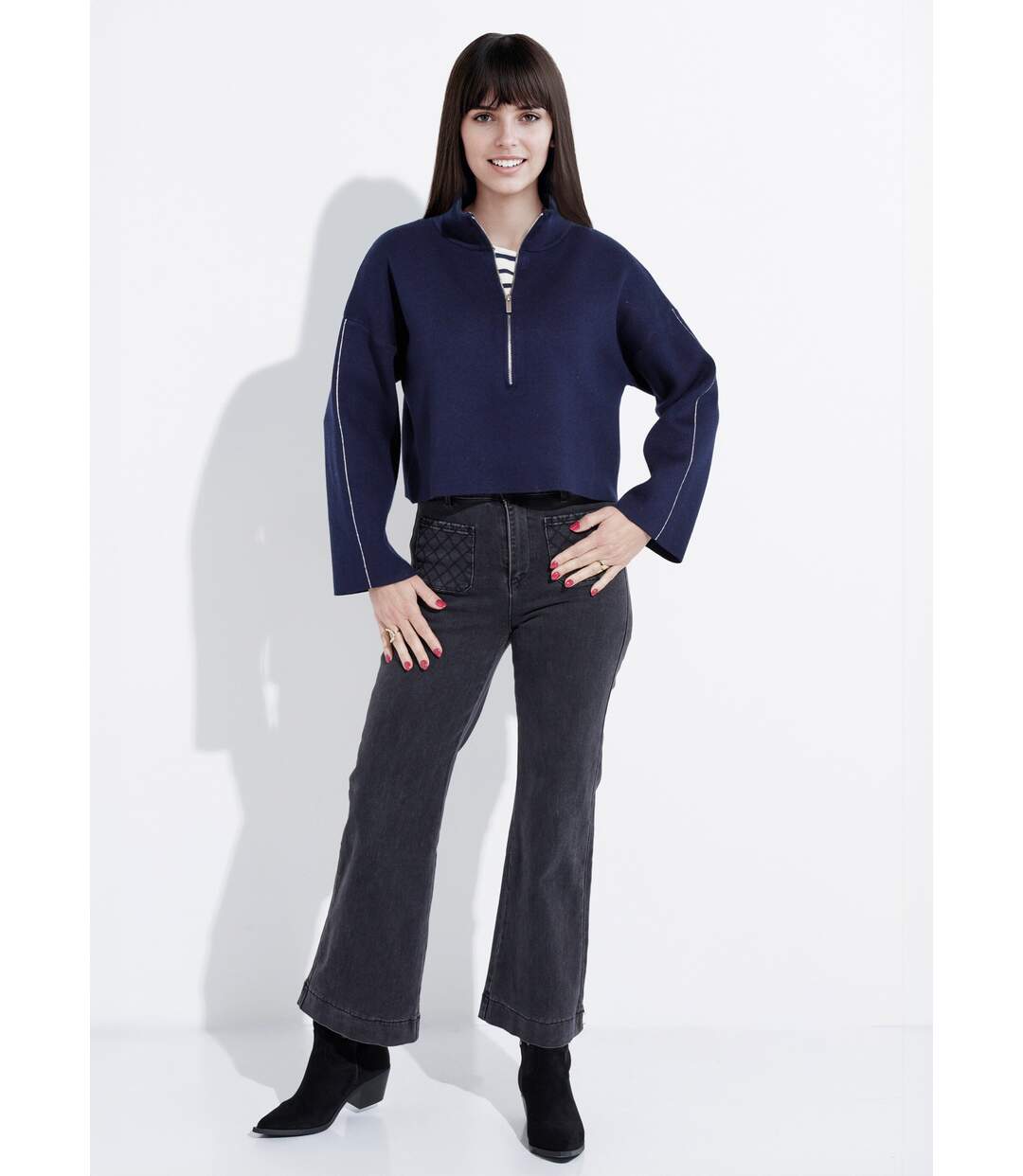 Pull court avec col montant zippé-3