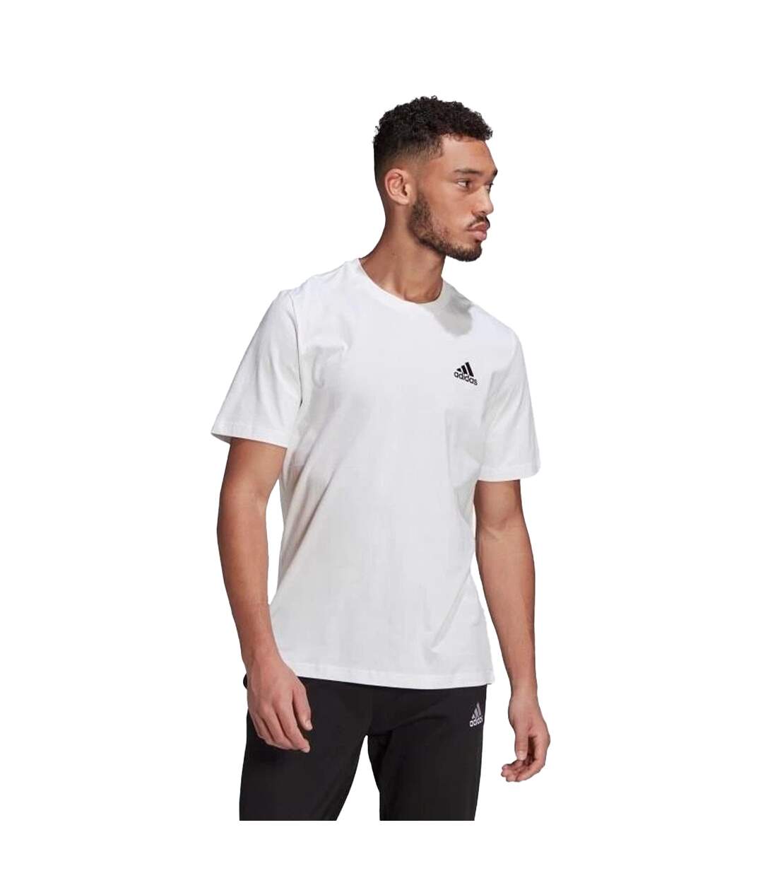 Mens Essentials Small Logo Embroidered T-shirt White Adidas-3