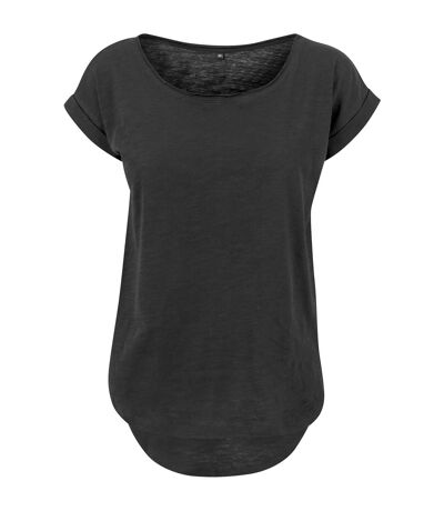 Womens/ladies Long Slub T-shirt Black Build Your Brand