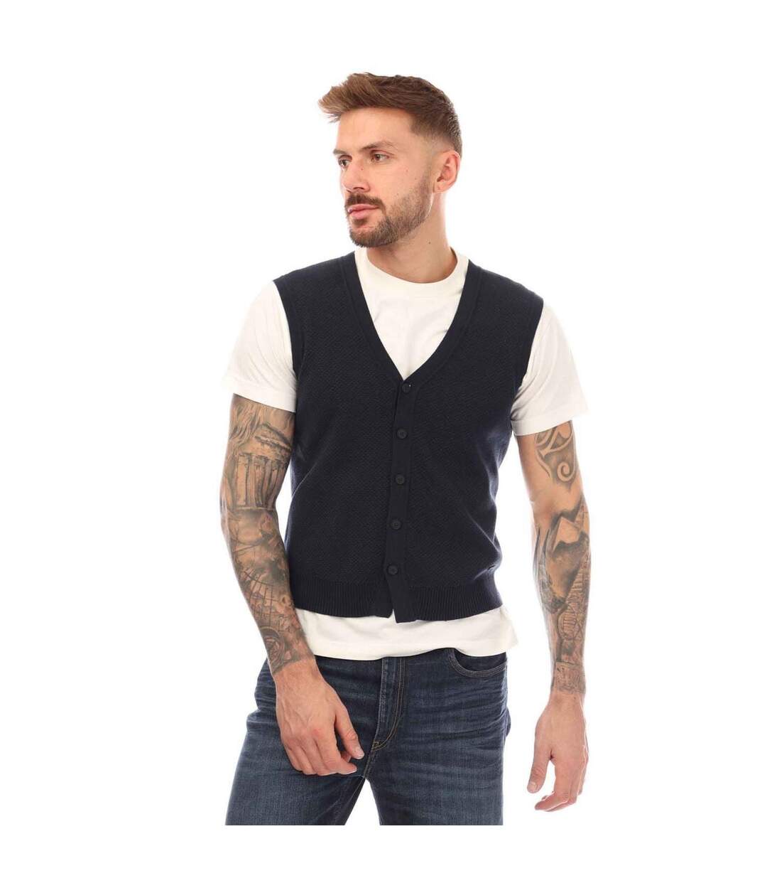 Mens Cotton Vest Top Dark Blue Boss-2