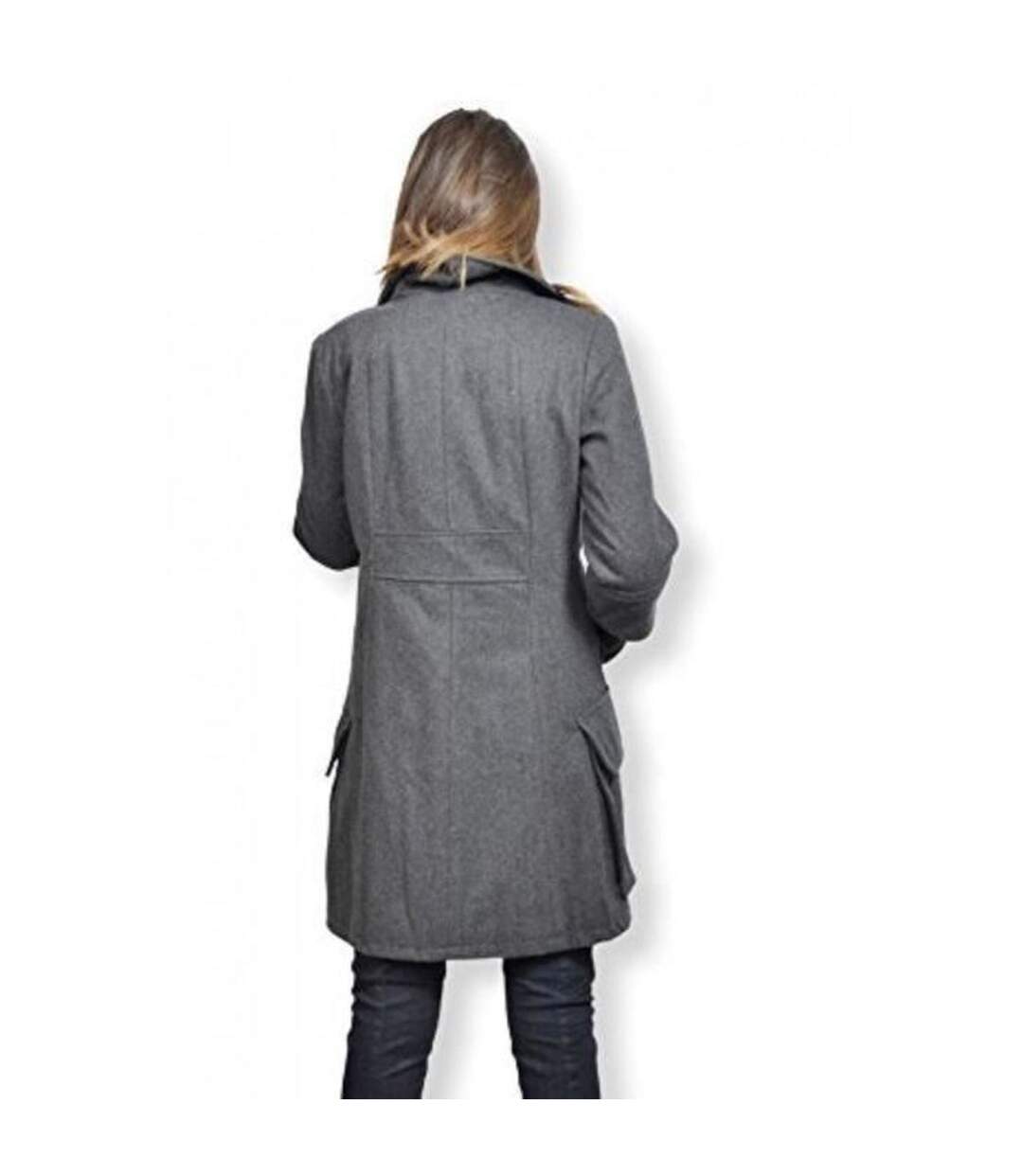 Manteau long femme manches longues en rap de laine de couleur gris-2