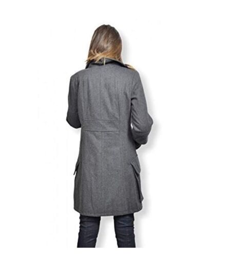Manteau long femme manches longues en rap de laine de couleur gris
