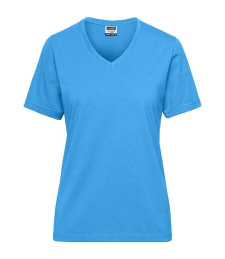 T-shirt de travail Bio col V - Femme - JN1807 - bleu aqua