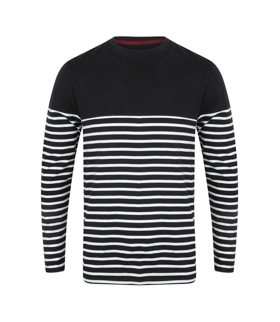 T-shirt Manches Longues Motif/style À Rayures Breton Homme Bleu Marine Blanc Front Row-2
