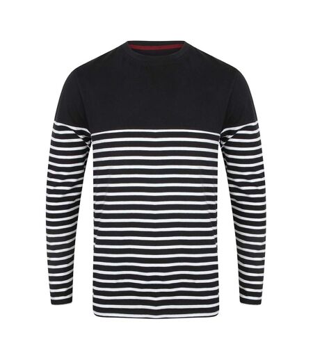 T-shirt Manches Longues Motif/style À Rayures Breton Homme Bleu Marine Blanc Front Row