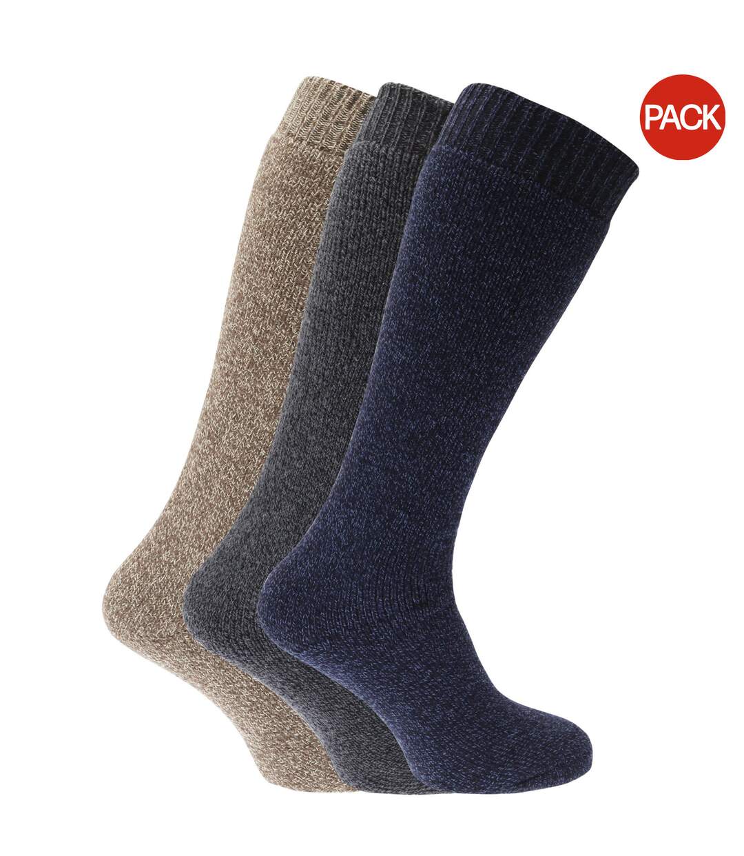 Lot de 3 Chaussettes pour bottes en caoutchouc en mélange de laine paires homme marron/bleu/gris foncé Universal Textiles-1