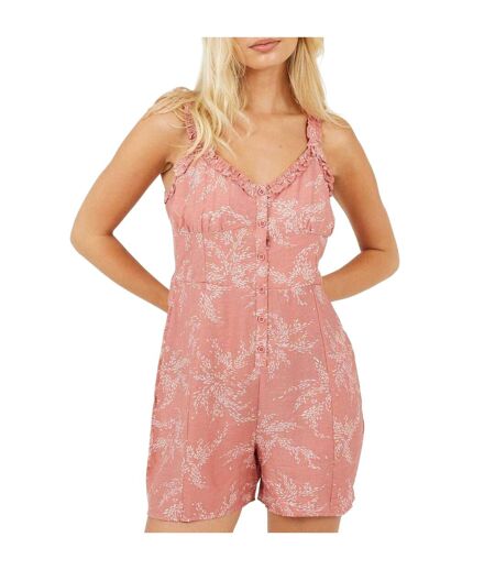 Womens/ladies Leaf Print V Neck Sleeveless Playsuit Pink Brave Soul