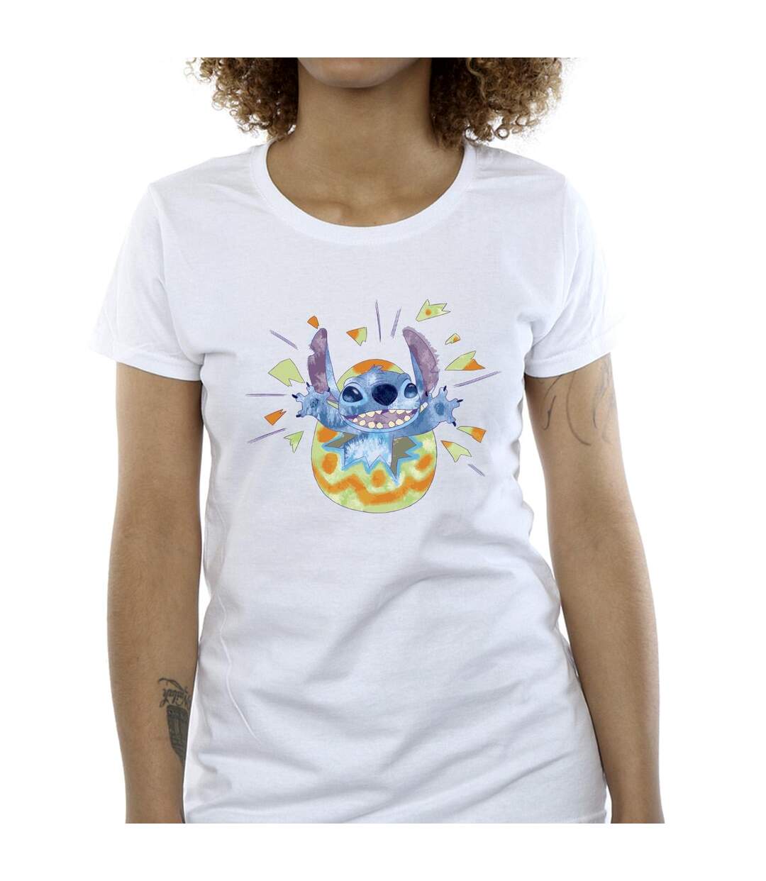 Disney T-shirt en coton Femme/Ladies Lilo & Stitch Cracking Egg (Blanc) - UTBI25924-3