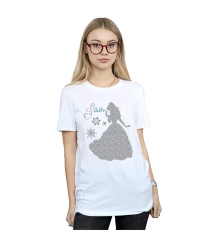 Disney Princess Womens/Ladies Belle Christmas Silhouette Cotton Boyfriend T-Shirt (White)