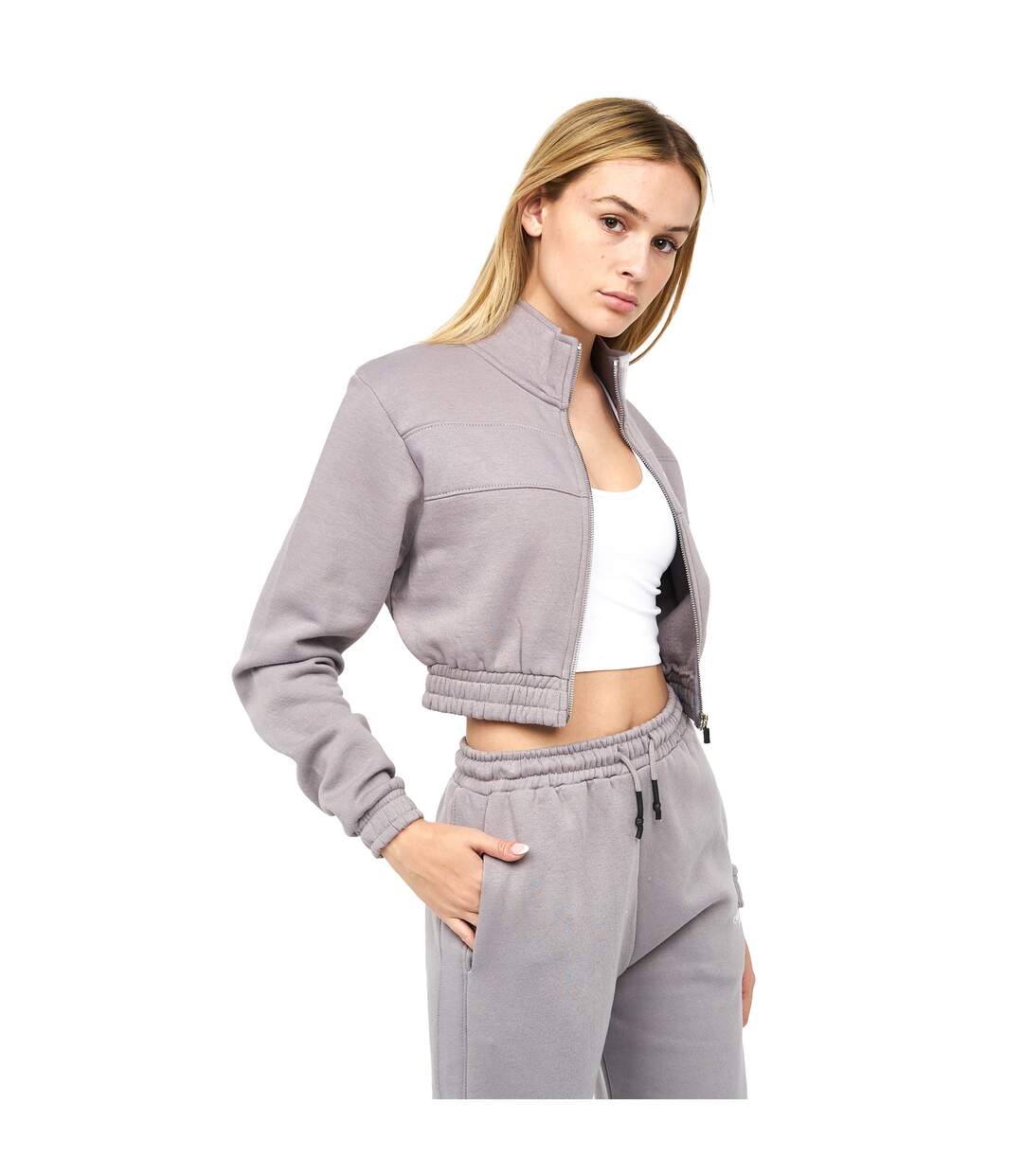 Sweat Court À Capuche Milwalk Femme Gris Crosshatch-4
