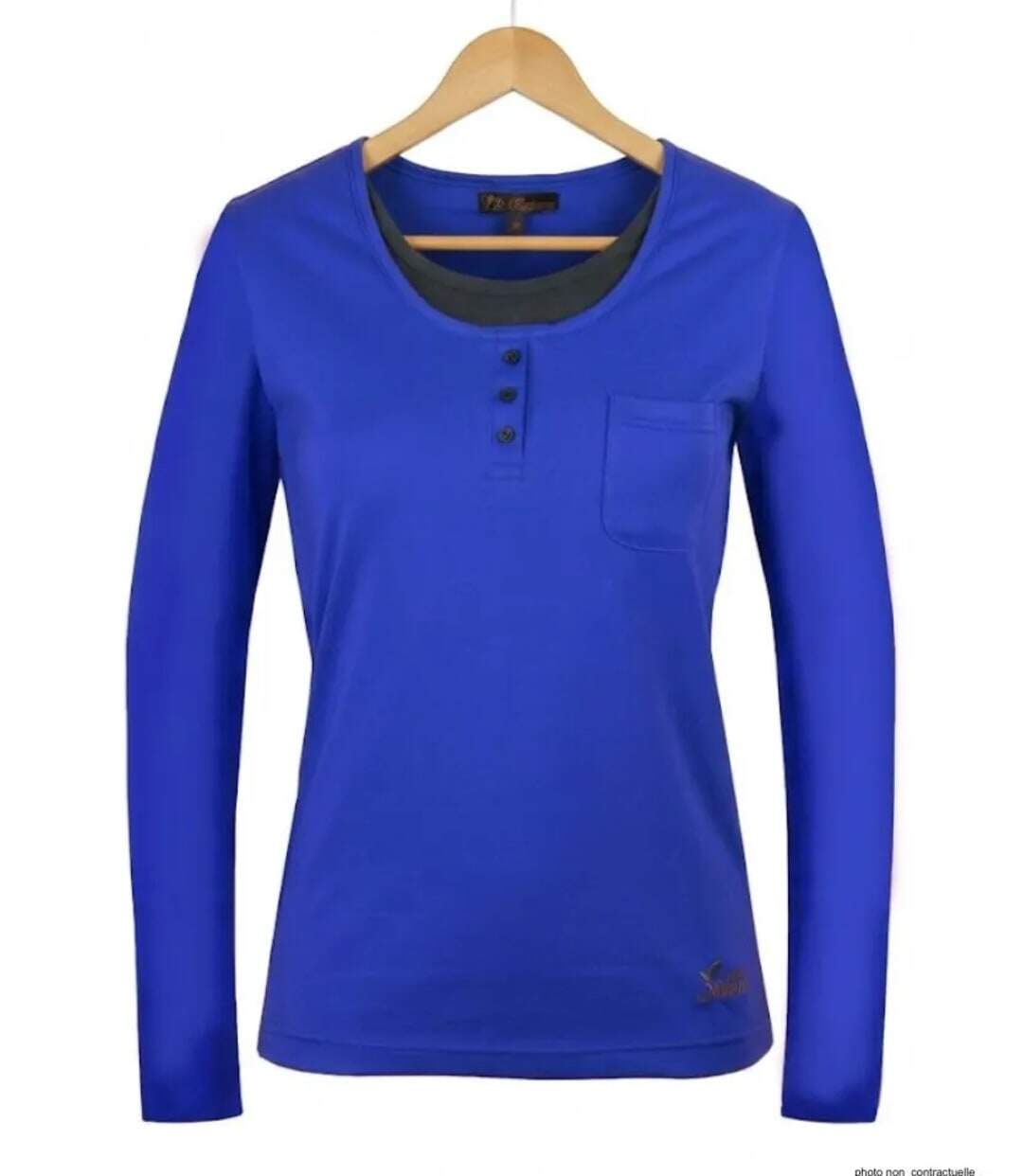 Mayflower NESTOR5 : Tee-shirt manches longues bleu et gris avec col boutonné stylisé-2