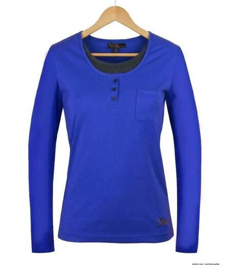 Mayflower NESTOR5 : Tee-shirt manches longues bleu et gris avec col boutonné stylisé