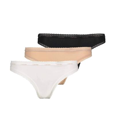 X3 Strings Blanc/Beige/Noir Femme Calvin Klein Jeans Thong - L