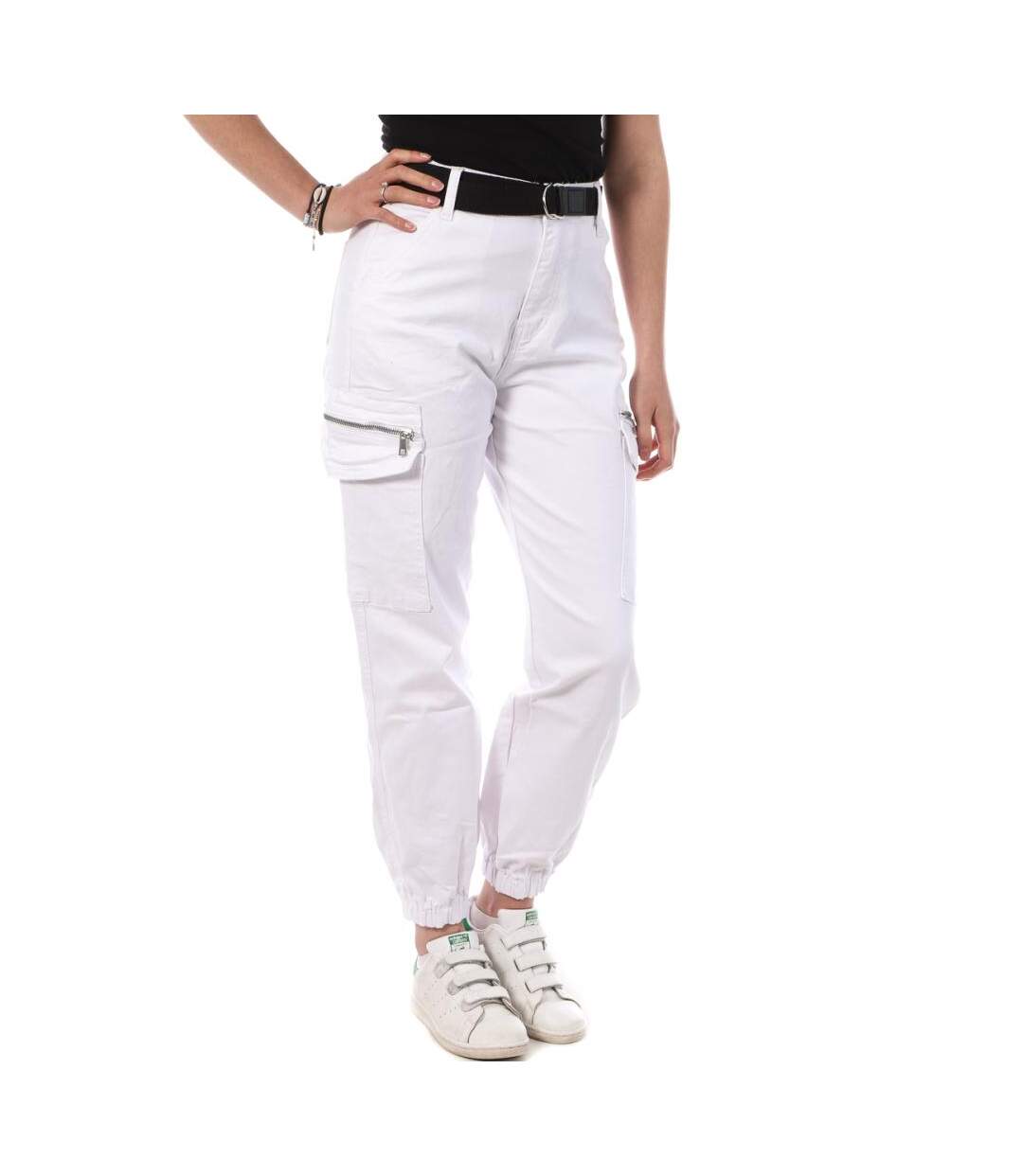 Pantalon Cargo Ceinture Blanc Femme Monday Premium LW-357 - L