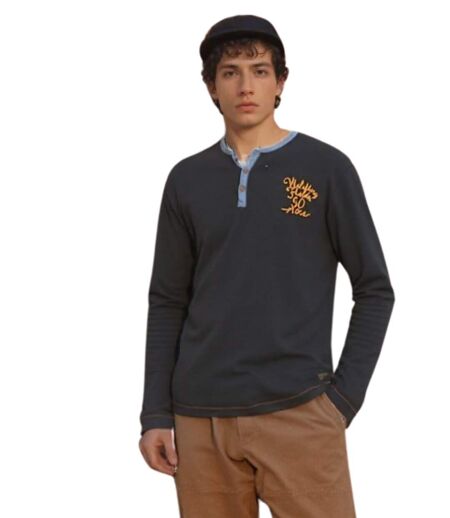 T-shirt à  manches longues pour homme - Gris élégant en coton haut de gamme